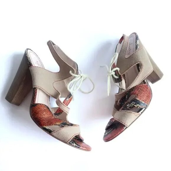 Tracy Reese Annie Snakeskin Block Wooden Chunky Heel Lace Up Strappy Sandal 39.5 - Picture 2 of 9